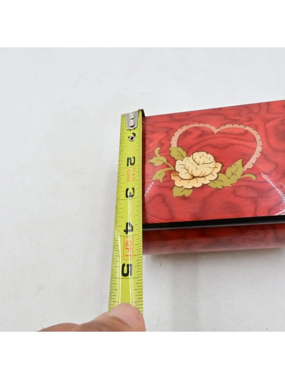 San Francisco Music Box Co Italian Inlaid Wood Lacquered Jewelry Heart Rose